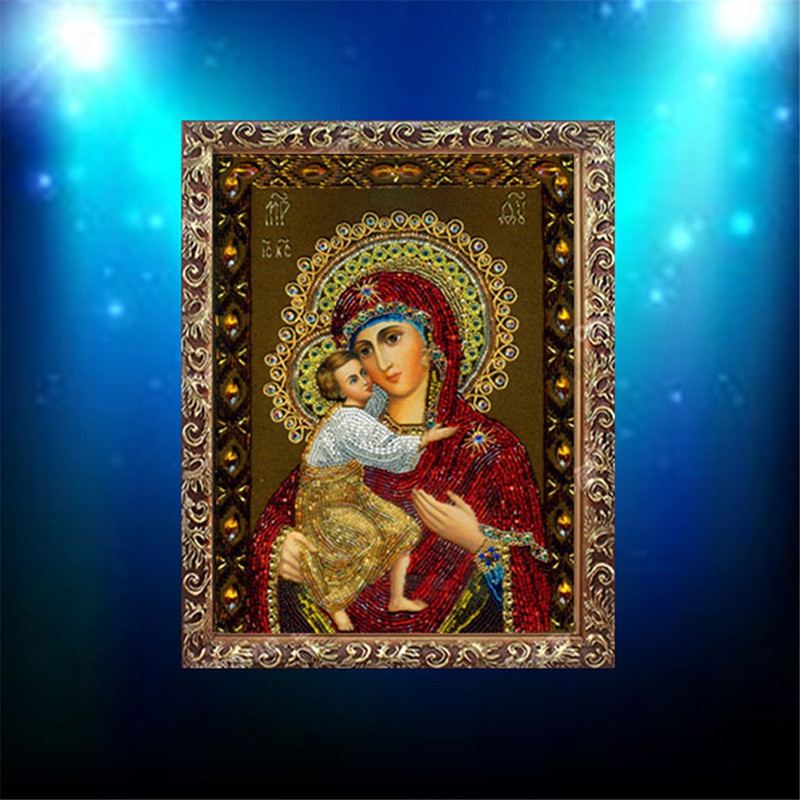 Tranh Thêu Trang Trí Thủ Công 5d Hình Đức Mẹ Maria (Mũi Thêu Hình X)