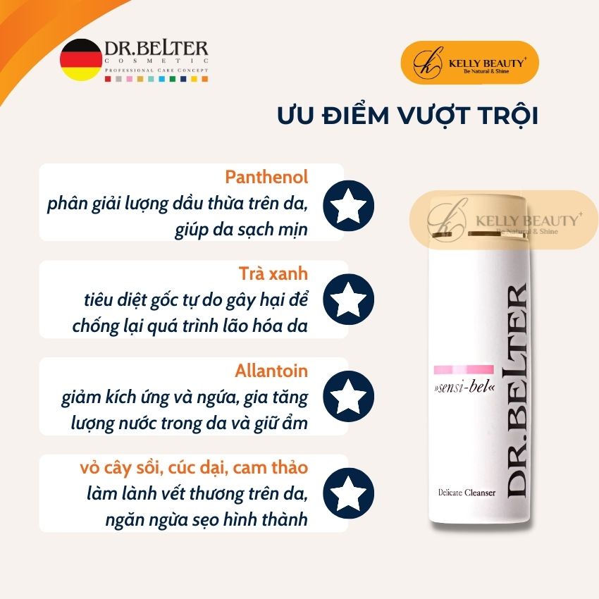 Sensibel Delicate Cleanser DR.BELTER - Sữa Rửa Mặt Cho Da Nhạy Cảm, Giãn Mao Mạch, Da Dùng Laser, Peel | Kelly Beauty