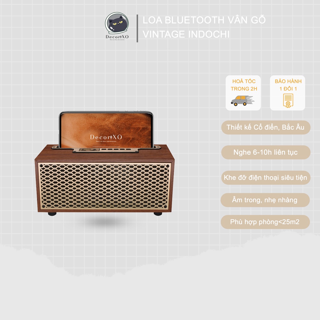 Loa Bluetooth Vân Gỗ Wooden Vintage, Kiêm Giá Đỡ Điện Thoại Tiện Lợi