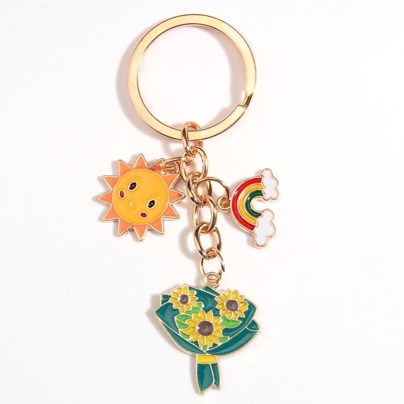 Dễ Thương Móc Khóa Hình Hoa Hướng Dương Cầu Vồng Đáng Yêu