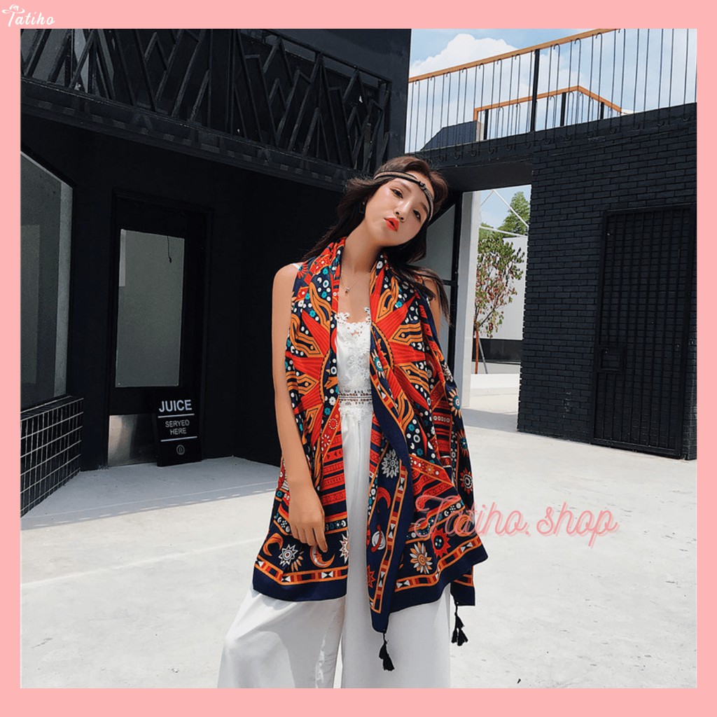 [Hàng Xịn, Giá Tốt] Khăn Choàng Đi Biển Quàng Cổ Boho Họa Tiết Thổ Cẩm - Chất Liệu Cotton  - Size:90x180cm - Mã KC006