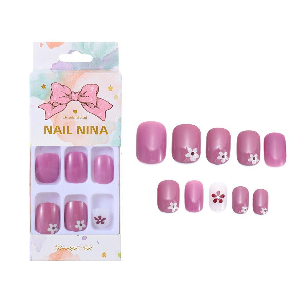 Set 1 / 24 Móng Tay Giả Họa Tiết Hoa / Trái Tim Thời Trang