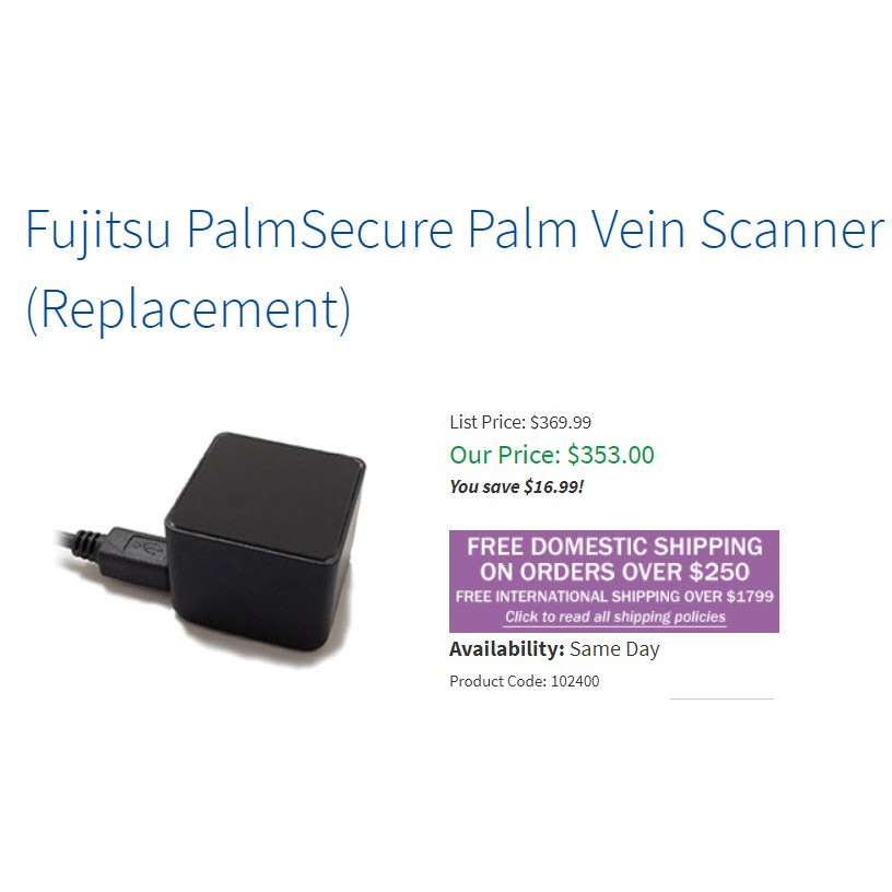 Hàng Chính Hãng,QUA SỬ DỤNG Cảm biến nhận dạng PalmSecure của Fujitsu