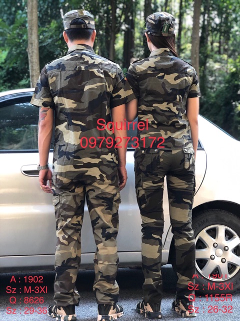 (click vào spham và lướt ảnh để xem thêm mẫu khác) Set gồm áo sơmi và quần lính rằn ri nam nữ army