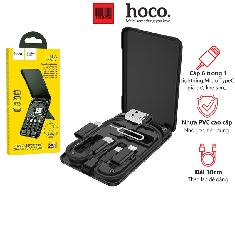 Cáp sạc đa năng 6 in 1 có tặng kèm hộp lưu trữ tiện dụng kiêm giá đỡ điện thoại Hoco U86