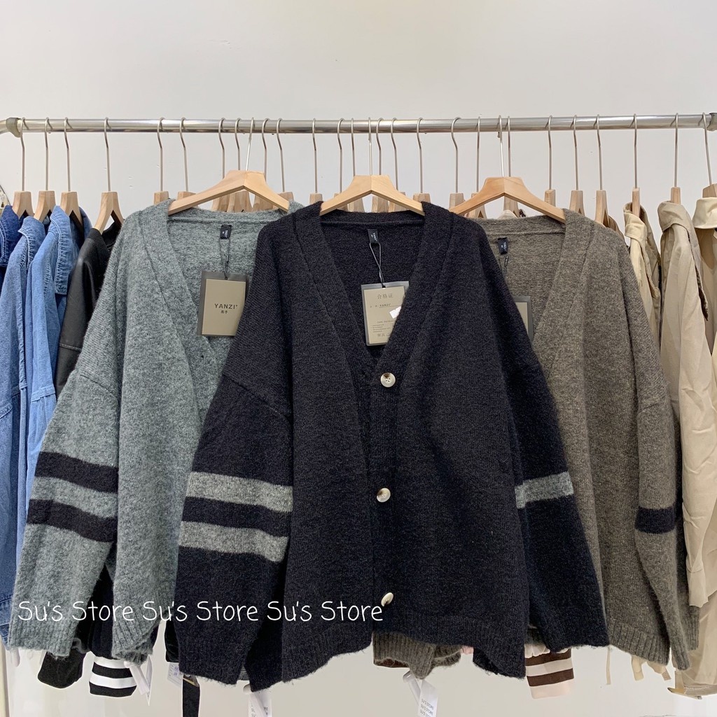 Áo cardigan len mịn cổ V tay viền pha màu A1503 SUSTORE