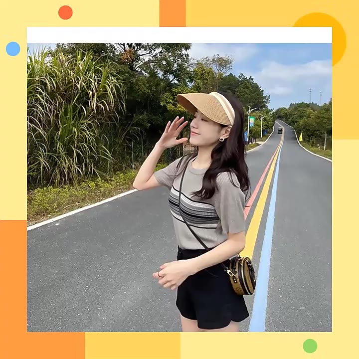 Áo sweater nữ Xiaozhainv dệt kim tay ngắn dáng ôm kẻ sọc đơn giản thời trang mùa hè | BigBuy360 - bigbuy360.vn