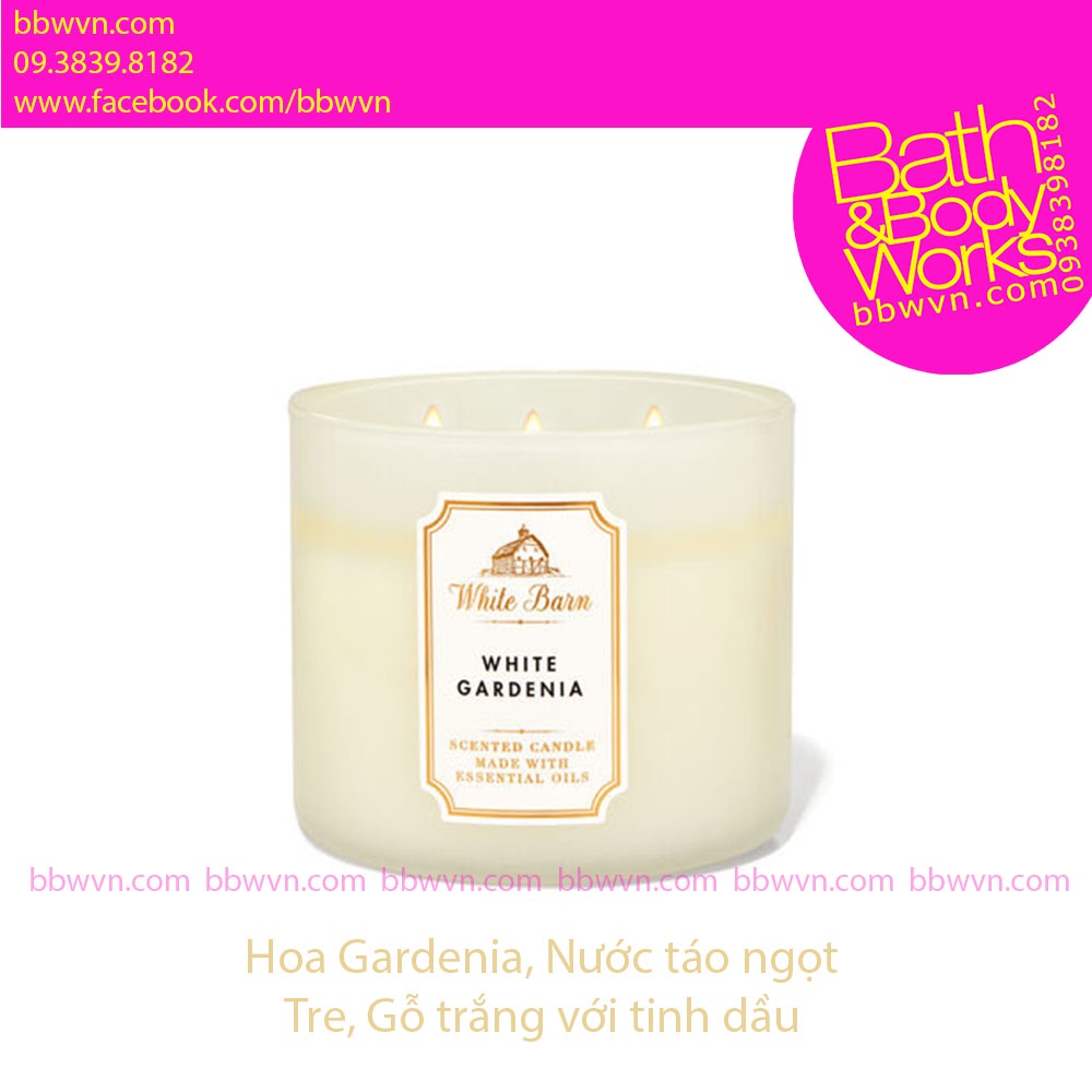 Nến thơm Bath and Body Works White Gardenia 3 bấc