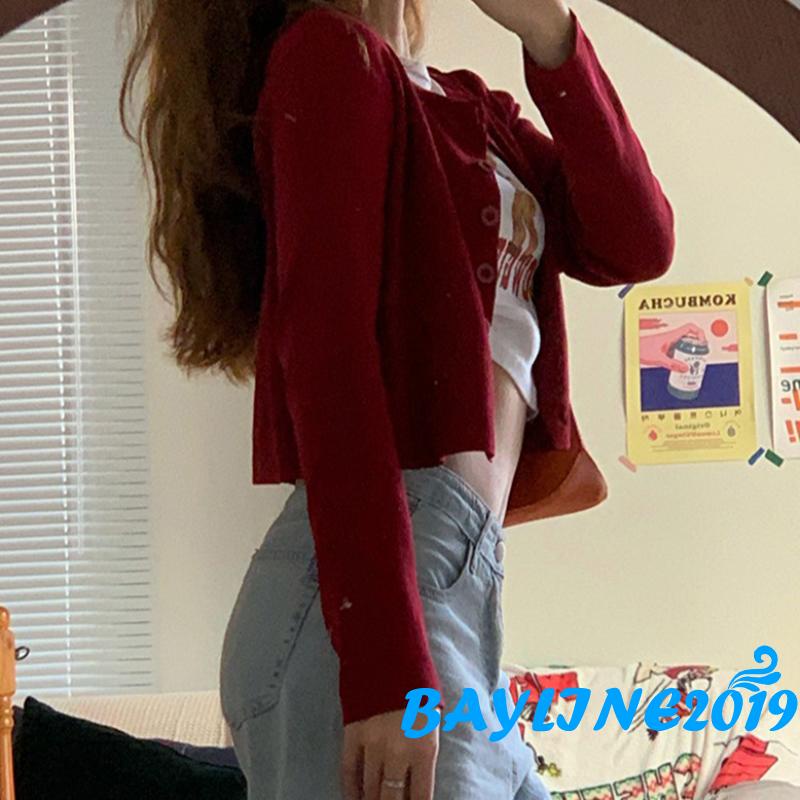 Áo Croptop Tay Dài Màu Sắc Đơn Giản Cho Nữ