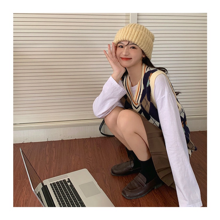 Áo Dệt Kim Cổ Chữ V Dáng Rộng Phong Cách Học Sinh Thời Trang Mới Cho Nữ