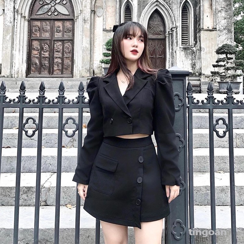 Quần váy cạp cao vạt chéo 3 cúc đen SOFT GLAM SKORT /BL | BigBuy360 - bigbuy360.vn