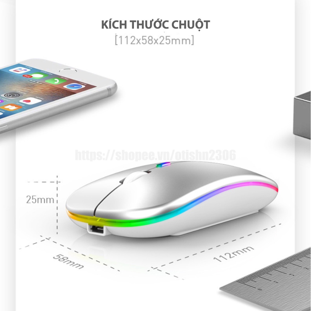 Chuột Không Dây Bluetooth Sạc Pin Sạc 1 Lần Dùng 1 Tuần Dành Cho Laptop, Macbook, PC, Tivi - Otis Shop