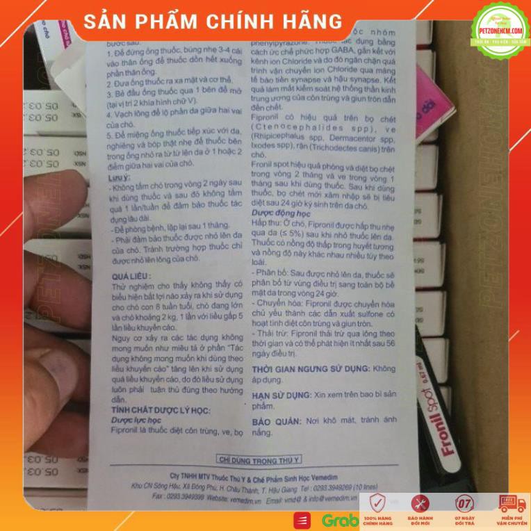 Nhỏ gáy trị ve chó mèo ⚜ FREESHIP ⚜ Ống Nhỏ Gáy Fronil Spot 1ml diệt ve rận bọ chét [GIAO HÀNG NHANH]