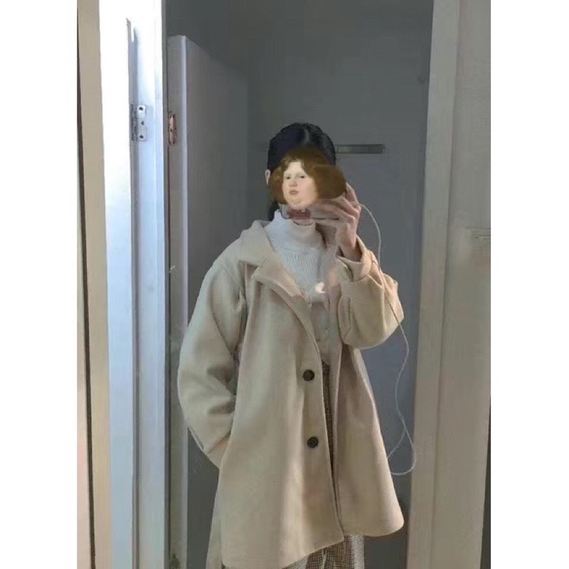 Áo khoác dạ 1 lớp đóng cúc thắt eo Ulzzang ☁️