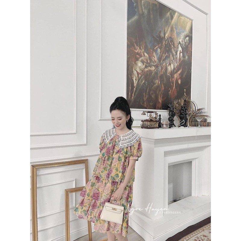 [Hàng Chuẩn] Váy Hoa Babydoll Tầng Cổ Ren 2 Màu Sang Chảnh Có Ảnh Thật Kèm Video | BigBuy360 - bigbuy360.vn