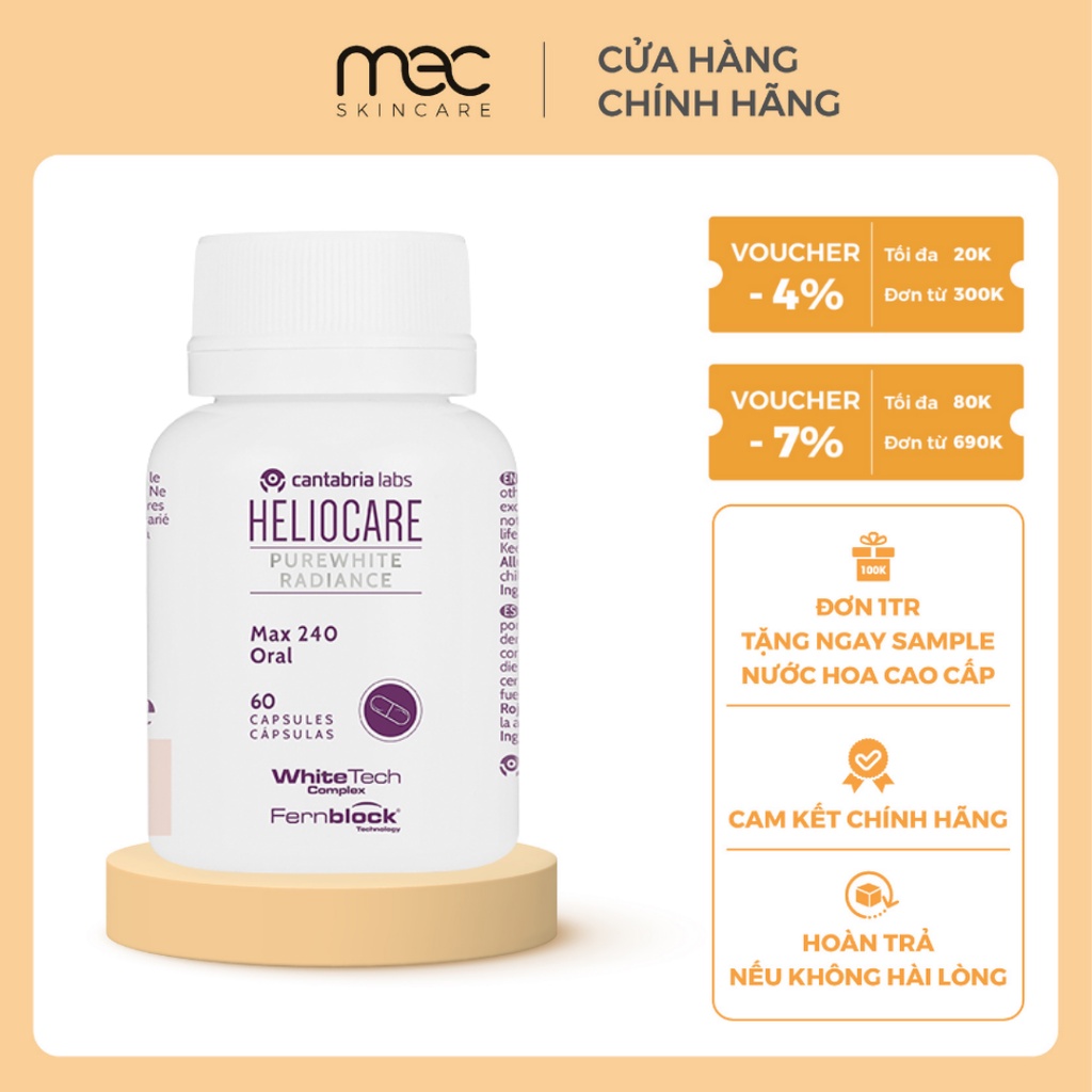 Viên uống trắng da Heliocare Purewhite Radiance Max 240 (60 viên) - Mecskincare