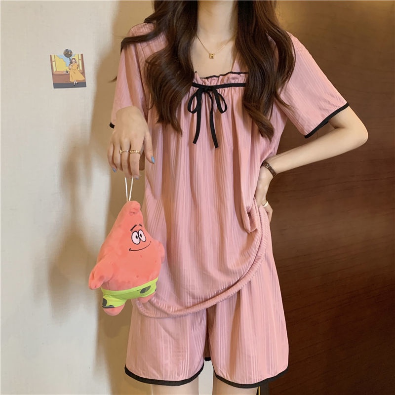 Bộ Đồ Ngủ Ngắn Tay Cổ Vuông Dễ Thương Thời Trang Mùa Hè Cho Bạn Gái