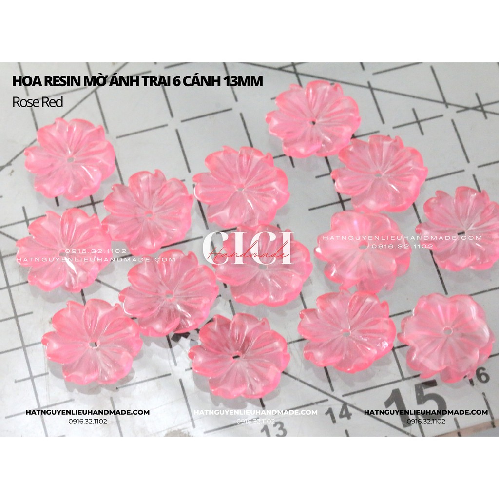 Túi 10 hạt hoa resin 6 cánh phủ trai ánh AB size 13mm nguyên liệu hoa tai DIY Cici Handmade hạt cườm hạt đá kim sa