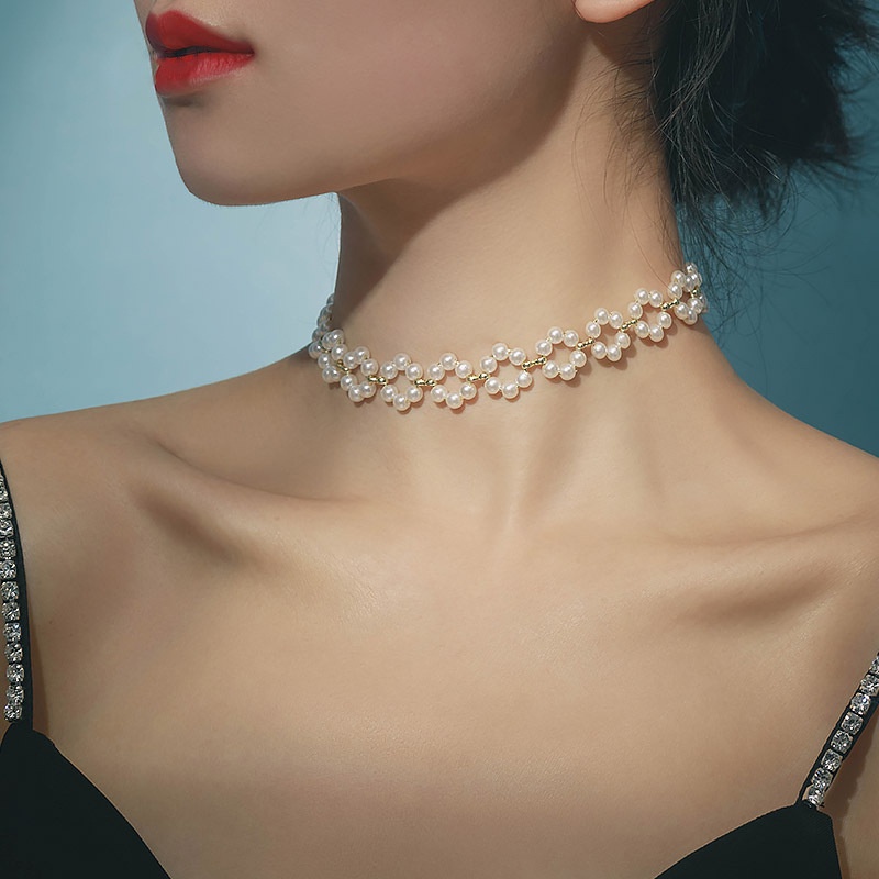 Vòng Cổ Choker Đính Hạt Ngọc Trai Phong Cách Hàn Quốc Dành Cho Nữ