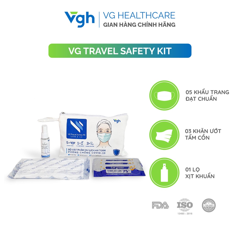 Bộ vật phẩm du lịch an toàn VG Travel Safety Kit an toàn, tiện lợi, phong cách - Chính hãng VG Healthcare - Túi canvas