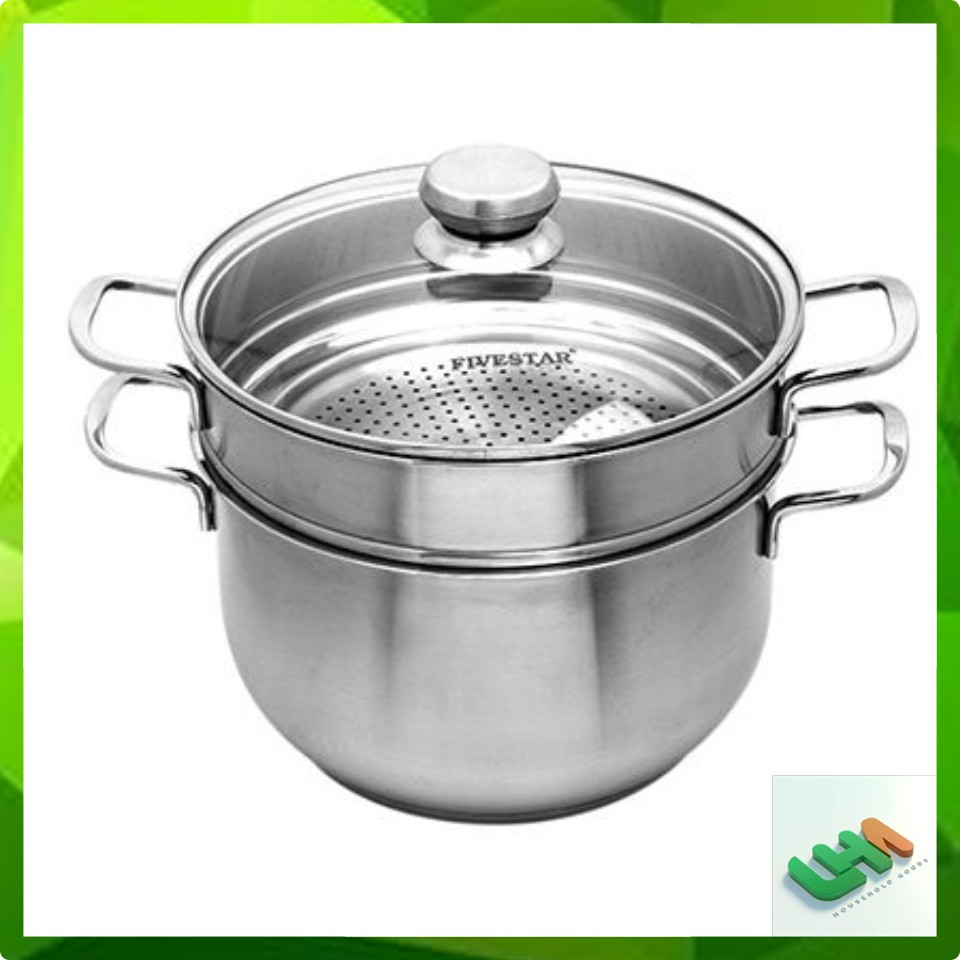 Bộ Nồi Xửng Hấp 26cm Inox 3 Đáy Fivestar Nắp Kính Dùng Bếp Từ