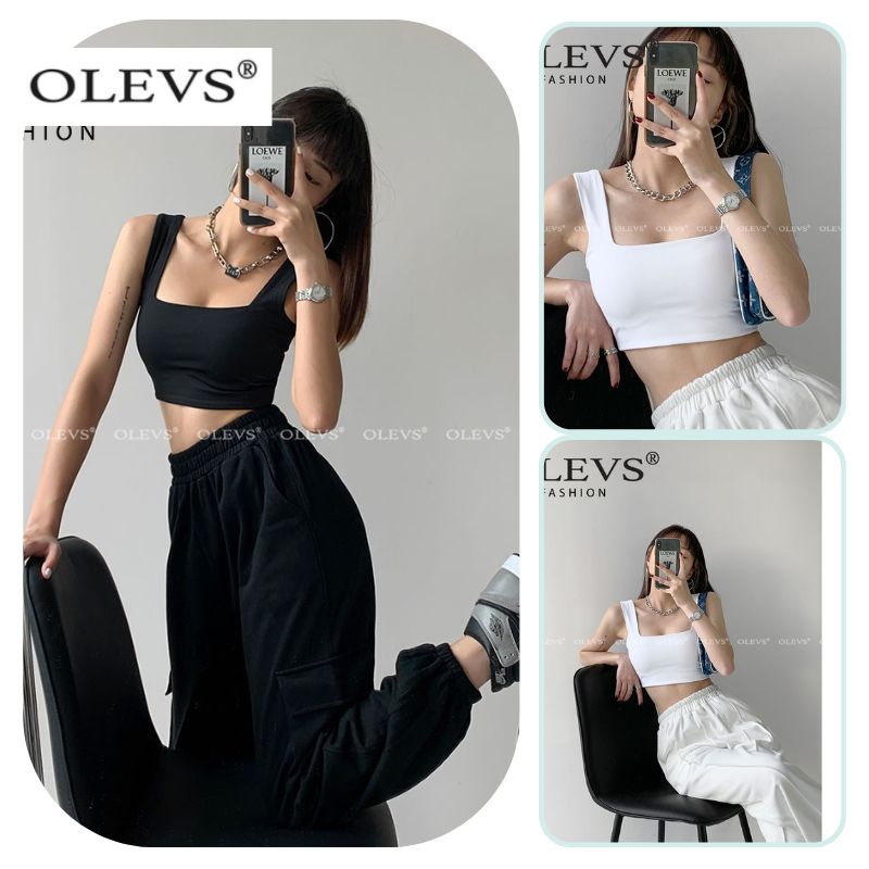 Áo Croptop Thun Cổ Vuông OLEVS-OL113 loại hai lớp vải đẹp, dáng thể thao, du lịch, tập gym