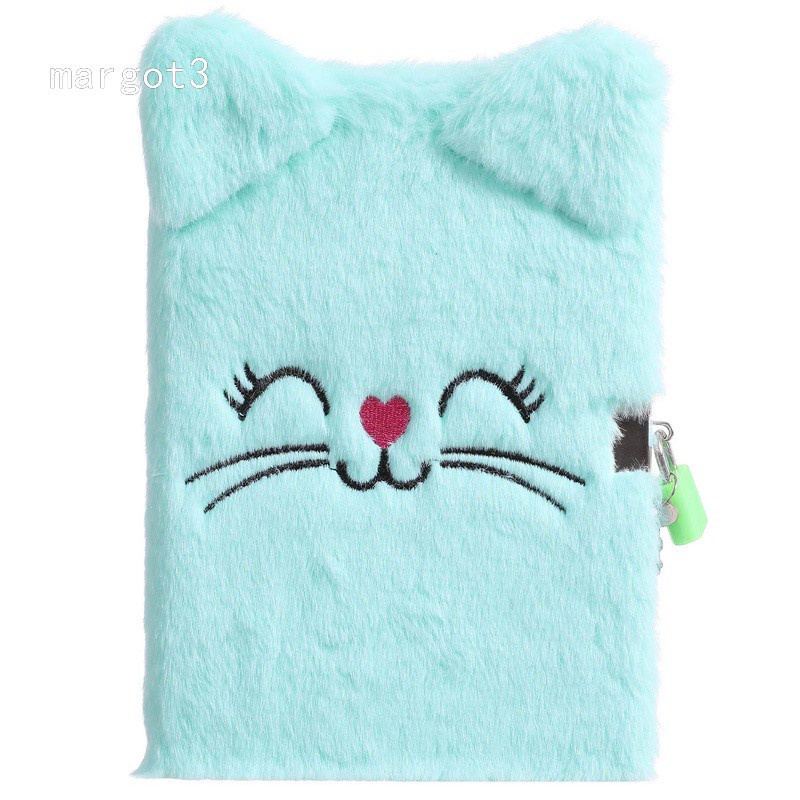 Sổ tay nhật ký thiết kế hình mèo nhồi bông hoạt hình có khóa mật khẩu dễ thương