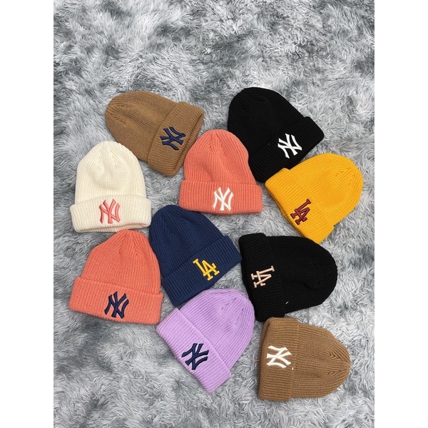 Mũ Len MLB unisex Beanie Kiểu Dệt Kim Thiết Kế Đơn Giản Hợp Thêu Chữ Thời Trang Cho Nữ