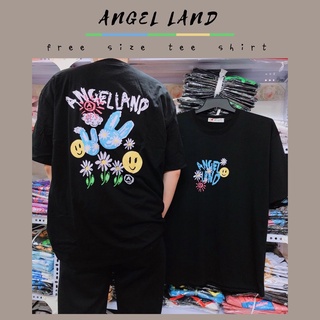 Áo phông, áo thun đen ANGEL LAND cute tay lỡ freesize form rộng giấu quần unisex nam nữ