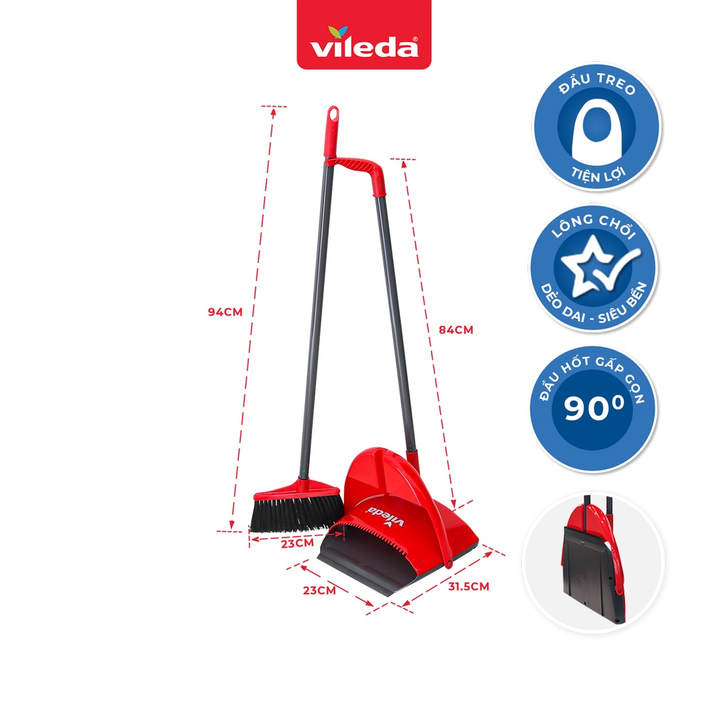 Chổi quét nhà VILEDA Clean&amp;Close 2in1 gồm chổi và hót rác, lông chổi bằng nhựa chống cong vênh - TSU159114