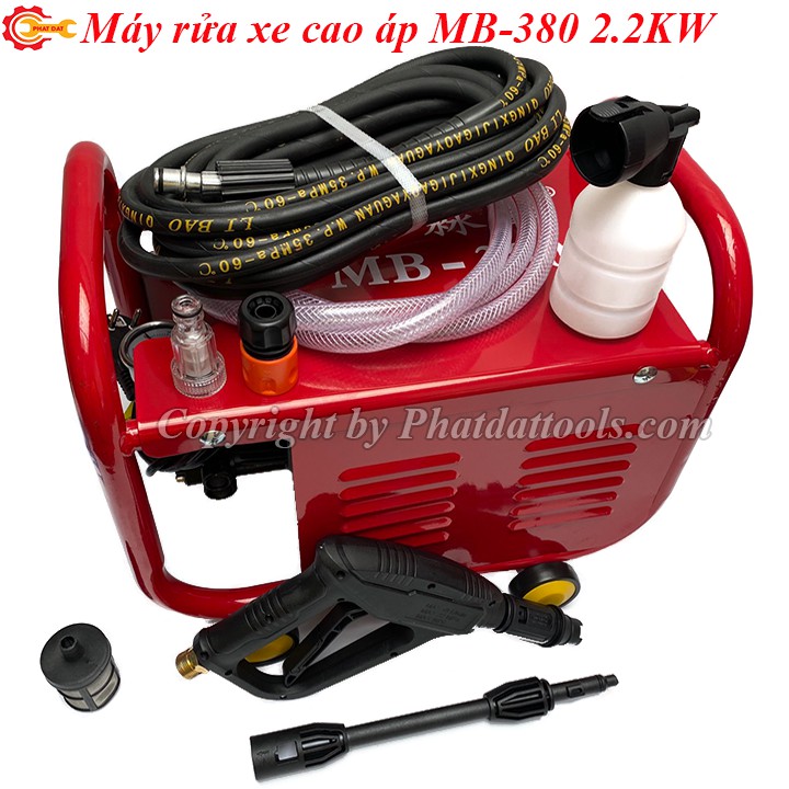 Máy xịt rửa xe cao áp MB-380 dạng công nghiệp-Công suất 2.2Kw-Có chỉnh áp-Đầy đủ phụ kiện-Bảo hành 6 tháng