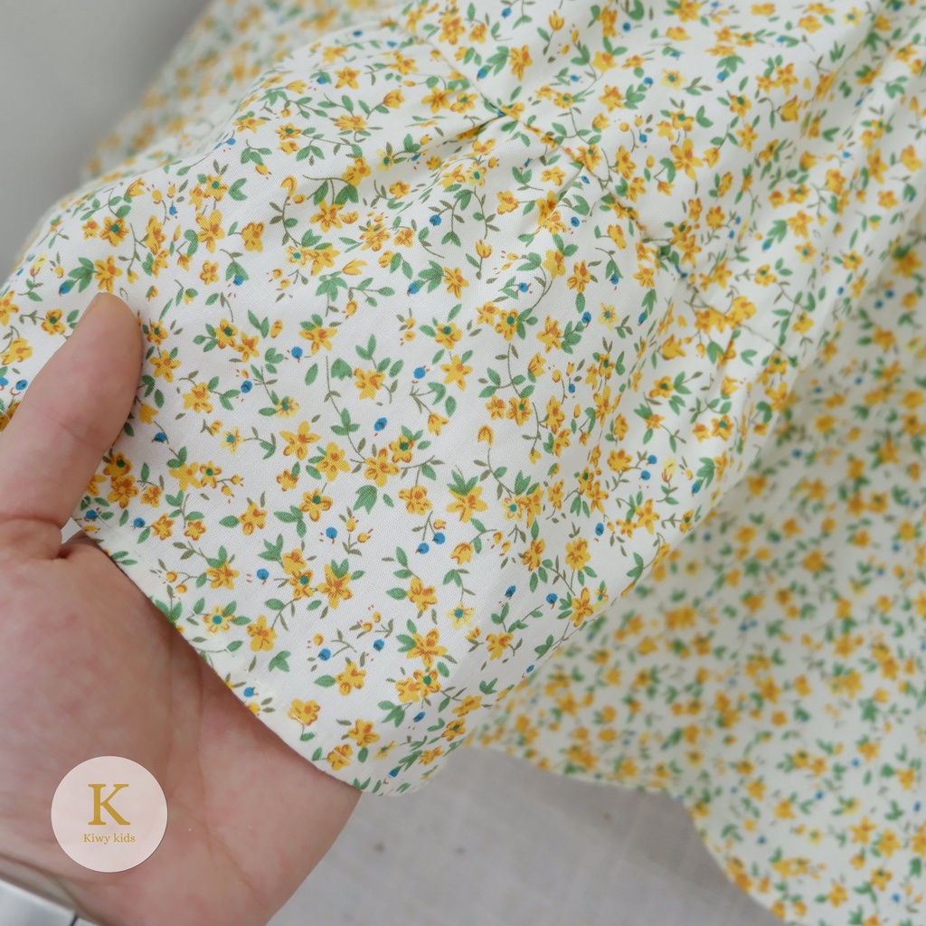 Váy cotton bé gái KIWY KIDS dáng xòe công chúa, cổ 2 lớp viền ren Kidsh2183 cho bé từ 10-25kg