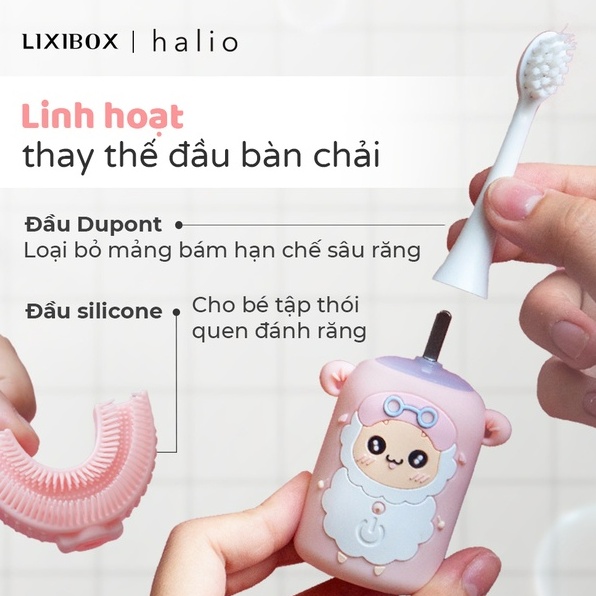 Bàn Chải Điện Cho Bé Halio Smart Sonic Toothbrush 2 loại đầu chải - Blue