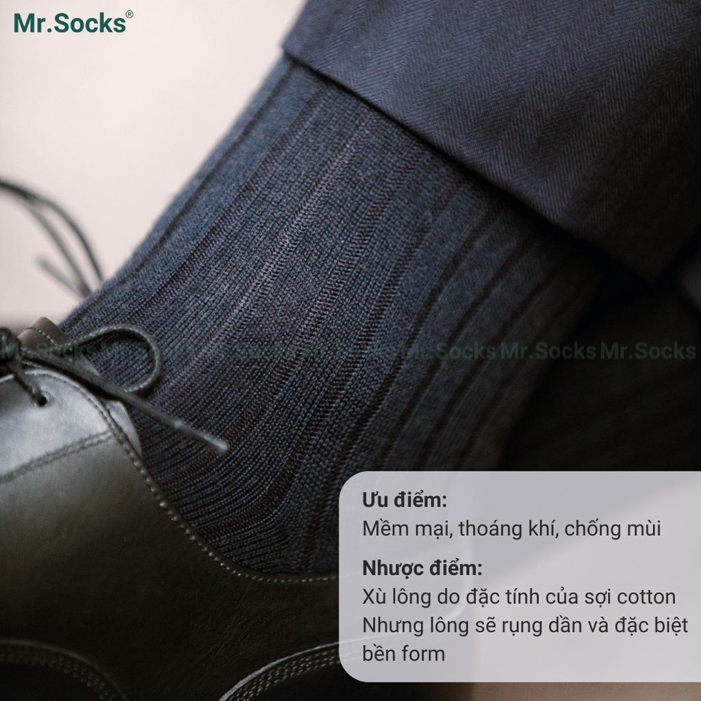 Tất nam công sở cổ cao Mr.Socks màu đen họa tiết gân chìm, chất liệu cotton cao cấp hút ẩm thoáng khí - TAYGANCHIM-DEN