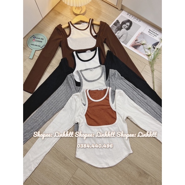 ÁO RỚT VAI CROPTOP TAY DÀI CHẤT GÂN BASIC