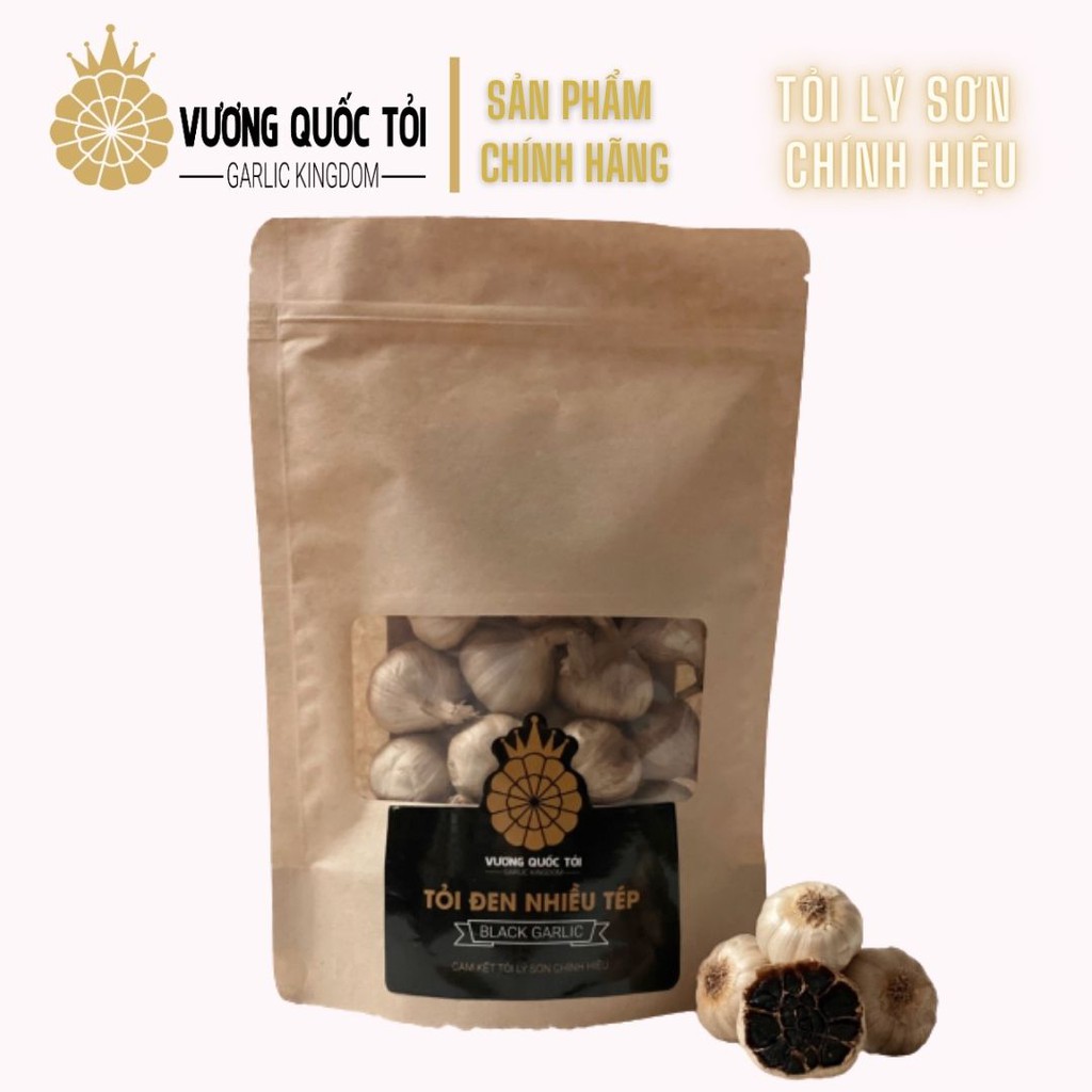 Tỏi Đen Lý Sơn chính gốc - Vương Quốc Tỏi, loại nhiều tép,túi 500g - 200g, tốt cho tim mạch, sức đề kháng