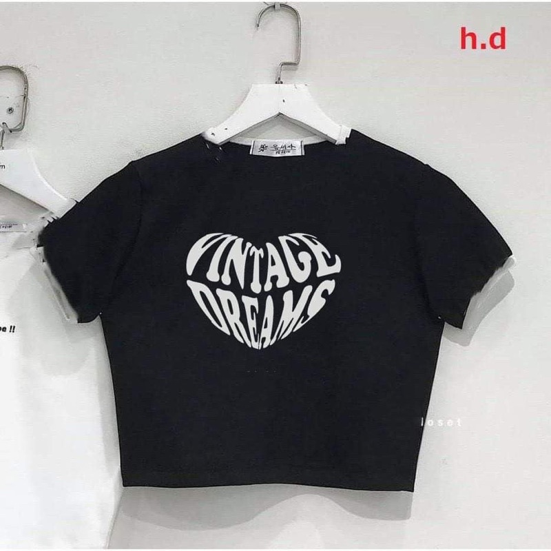 Áo croptop tim chữ Vintage chất bozip siêu đẹp
