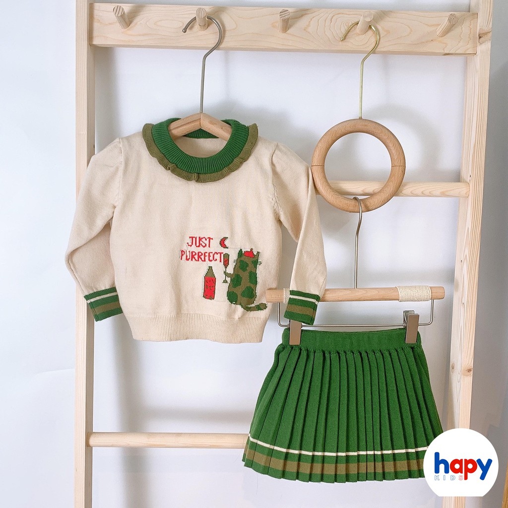 Bộ len bé gái kèm chân váy thiết kế 2021, Cho bé từ 1-6 tuổi  thương hiệu Hapykids BL14