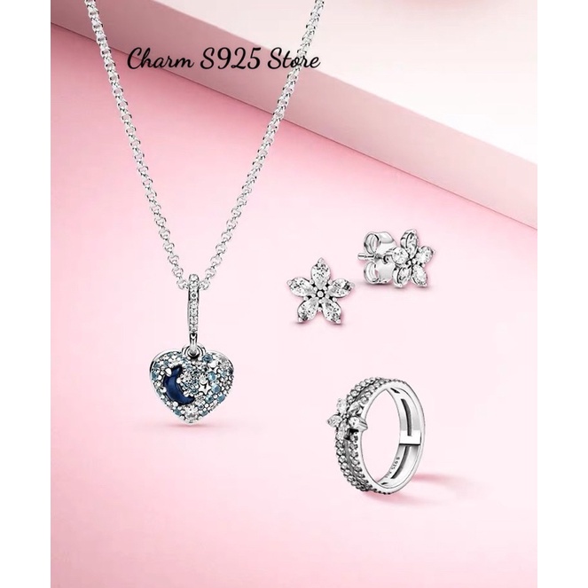 charm pan hình tim đính đá mặt trăng ngôi sao bạc s925 cao cấp