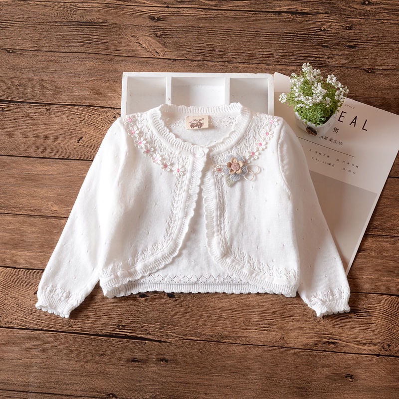 Áo Khoác Cardigan Dệt Kim Tay Dài Vải Cotton Mỏng Thời Trang Mùa Xuân Cho Bé Gái#9.21