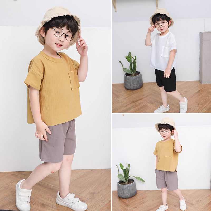 Đồ bé trai Kangminkids, quần áo bé trai chất đũi trơn Hàn Quốc xuất xịn QATE01, quần áo trẻ em từ 7-28kg