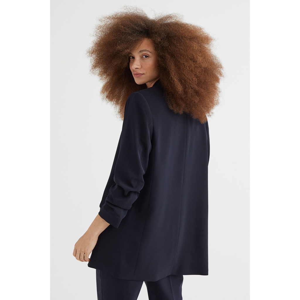 H&M Đức - Blazer dáng dài tay lửng tay áo nếp gấp nhẹ túi nắp đen xanh sale auth cao cấp chính hãng có sẵn 1036121001