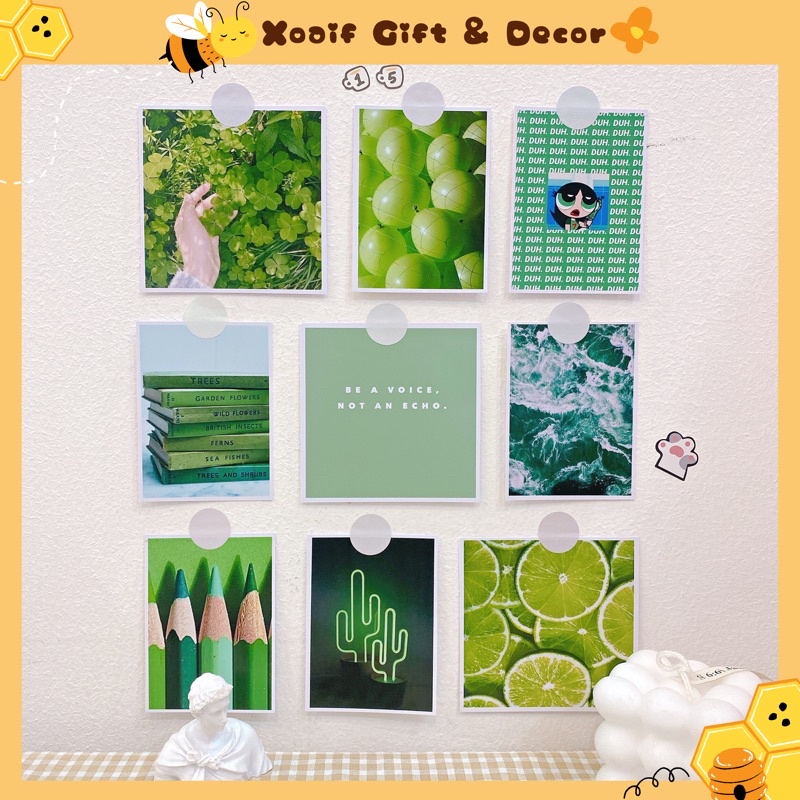 Set 9 tấm thiệp postcard XANH LÁ GREEN có sẵn decor trang trí phòng cực xinh