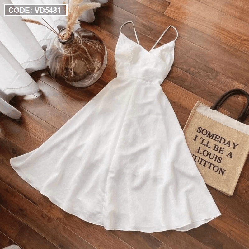 [HCM – hàng cao cấp] Mẫu đầm nữ đẹp maxi trắng 2 dây, đan lưng thắt nơ đắp chéo ngực. | BigBuy360 - bigbuy360.vn