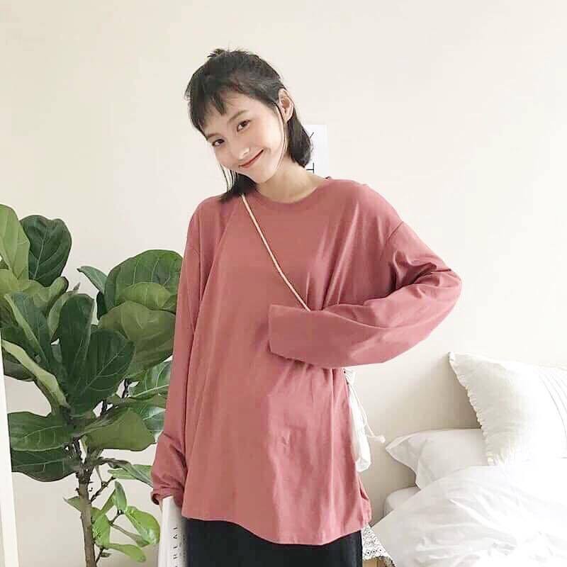 ÁO THUN TAY DÀI TRƠN DÁNG RỘNG MÀU HỒNG RUỐC LONG TEE UNISEX - MM