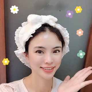 Băng đô nơ bản to nhún viền ren siêu đáng yêu