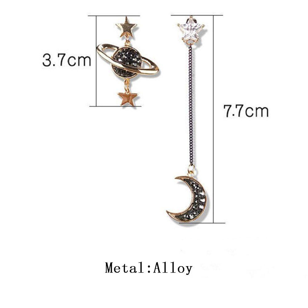 Bernardo Khuyên Tai Dáng Dài Tua Rua Hình Ngôi Sao Mặt Trăng Hành Tinh Màu Đen Thời Trang Sáng Tạo