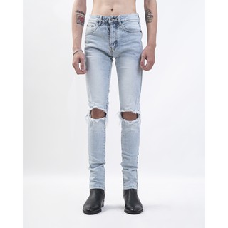 Quần Jeans rách gối | Distressed Blue Stone Jeans