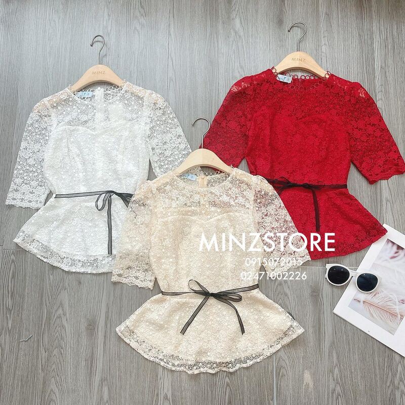 Áo ren peplum tay lỡ buộc nơ (3 màu)