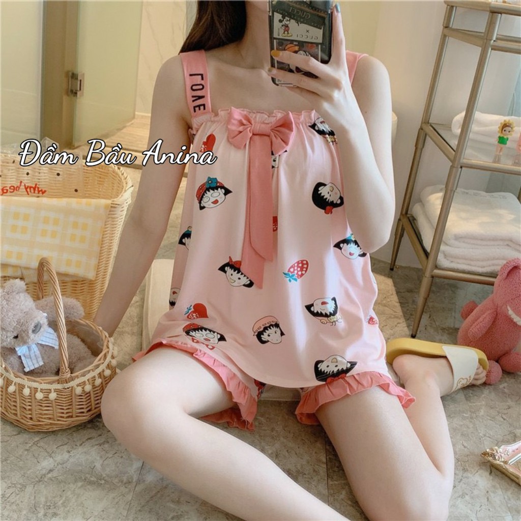 Bộ đồ ngủ bầu đẹp - Bộ ngủ 2 dây hình thú ngộ nghĩnh cute siêu đẹp đẹp ĐN2D 01